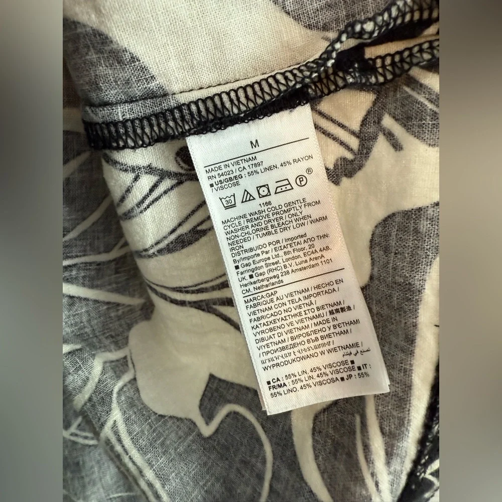GAP Dress - Linen Blend Black/Cream Print - Picture 3 of 10